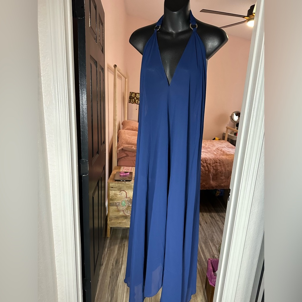 Blue Halter Maxi Beachwear Coverup